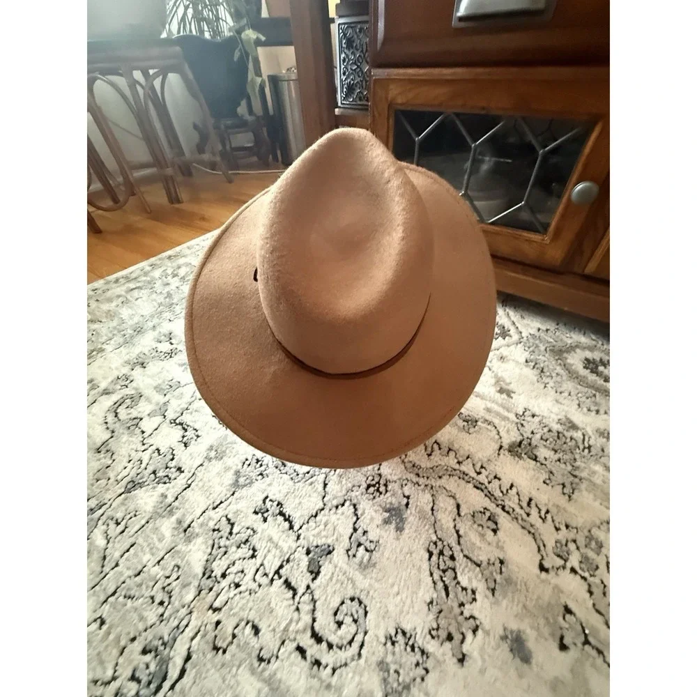 Artisanany 100 % wool Wide Brim Hat - Faux Leather Strap Buckle